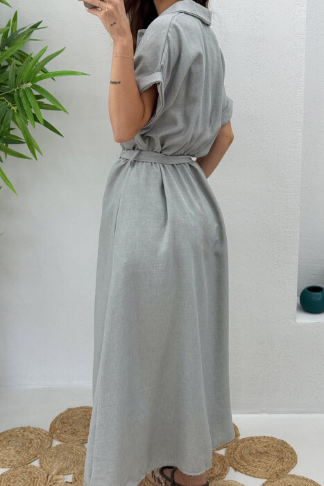 LONG BUTTON ONE COLOR WOMEN DRESS LIGHT GREY/GZ - 5