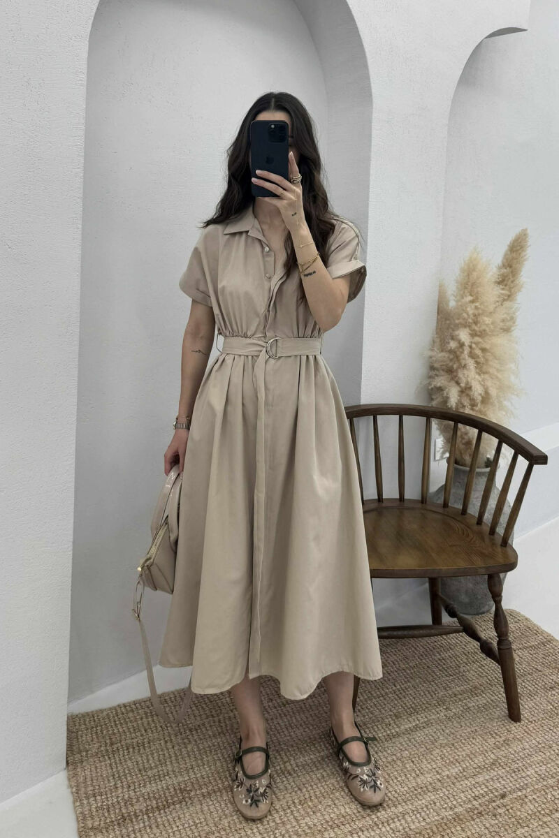 LONG BUTTON SIMPLE WOMEN DRESS BEIGE/BEZHE - 1