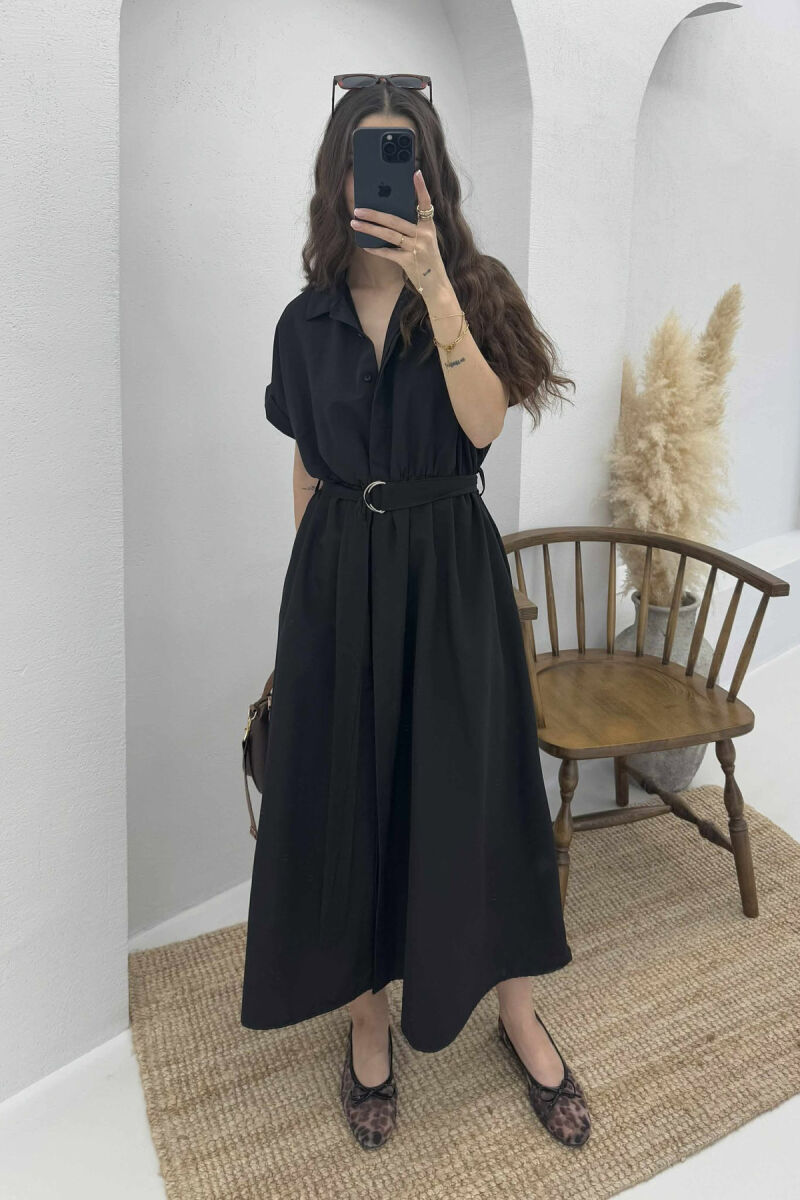 LONG BUTTON SIMPLE WOMEN DRESS BLACK/ E ZEZE - 1