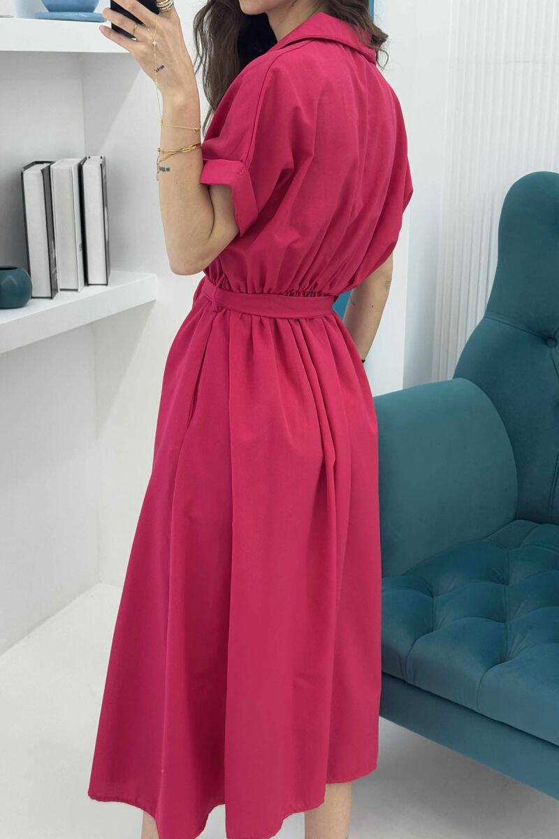 LONG BUTTON SIMPLE WOMEN DRESS FUCHSIA/CIKLAMI - 3