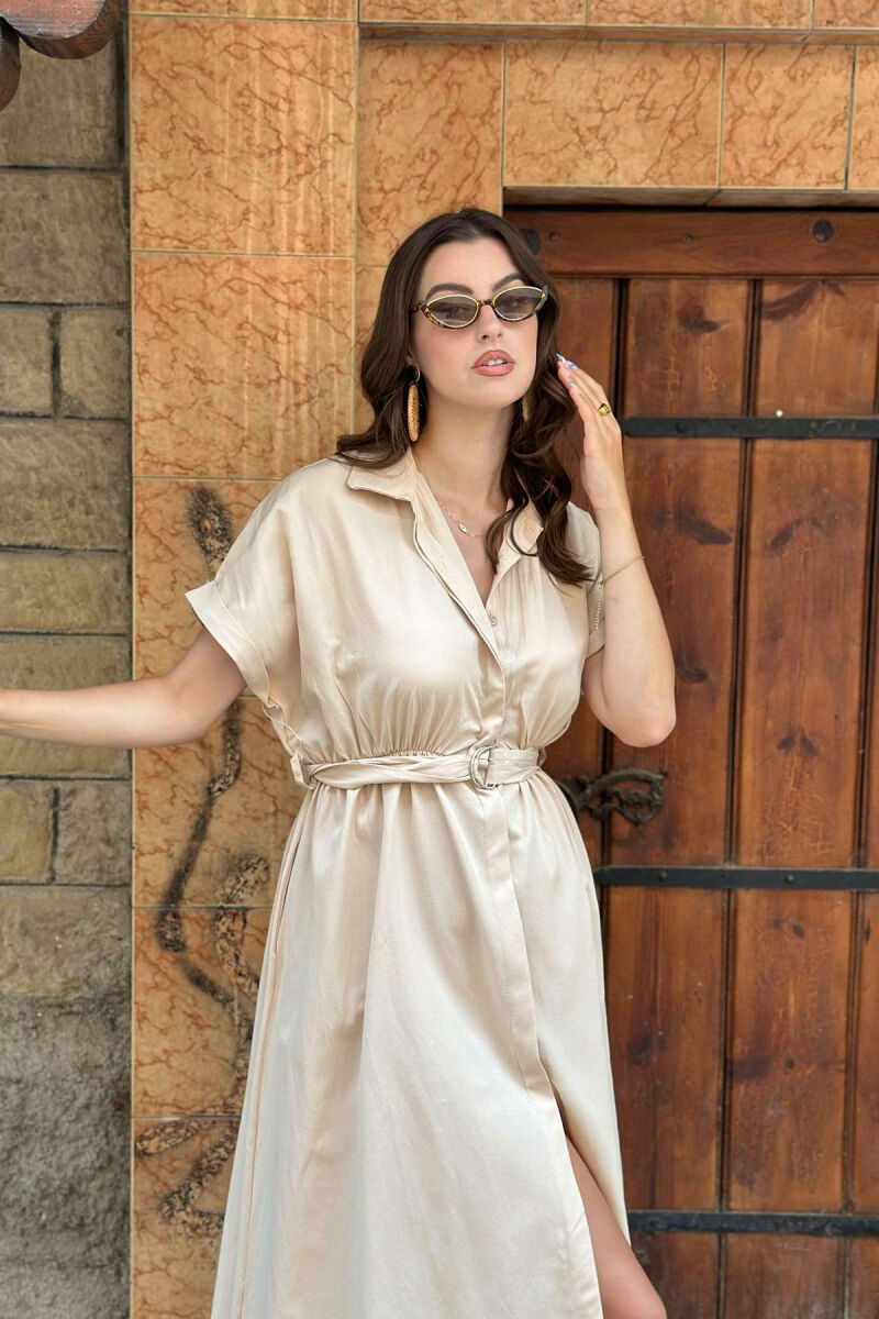 LONG BUTTON SIMPLE WOMEN DRESS LIGHT BEIGE/BZHZB - 4