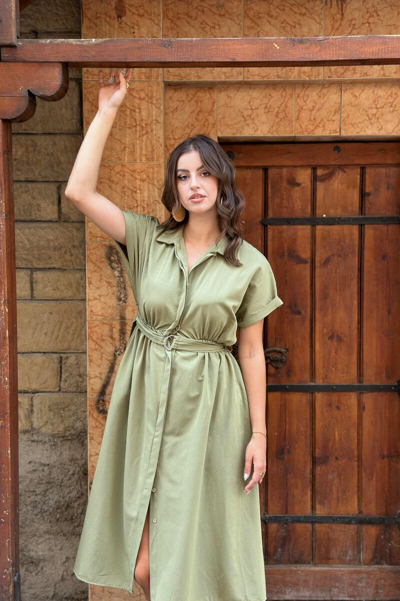 LONG BUTTON SIMPLE WOMEN DRESS OLIVE/ULLI - 3