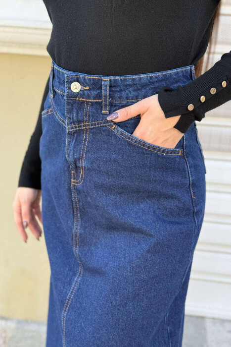 LONG DENIM WOMEN SKIRT DARK BLUE/BEE - 4