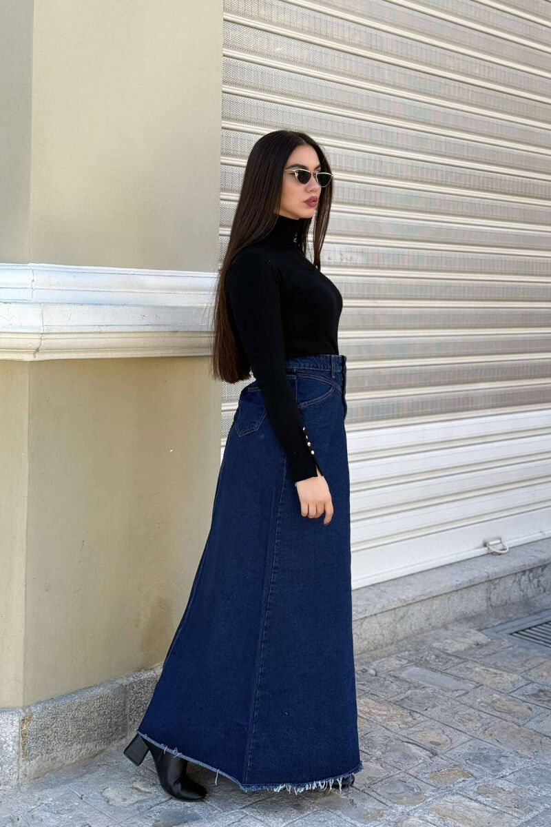 LONG DENIM WOMEN SKIRT DARK BLUE/BEE - 5