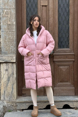 LONG HOOD WOMAN PUFFER JACKET BABY PINK/ROZB 