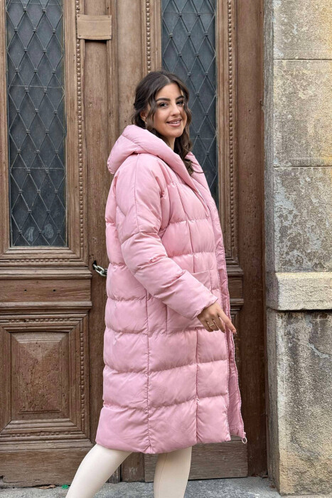 LONG HOOD WOMAN PUFFER JACKET BABY PINK/ROZB - 2