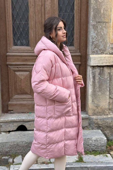 LONG HOOD WOMAN PUFFER JACKET BABY PINK/ROZB - 4