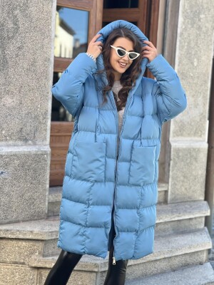 LONG HOOD WOMAN PUFFER JACKET BLUE/BLU 