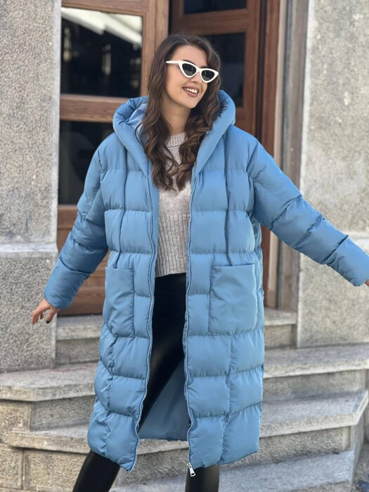 LONG HOOD WOMAN PUFFER JACKET BLUE/BLU - 5