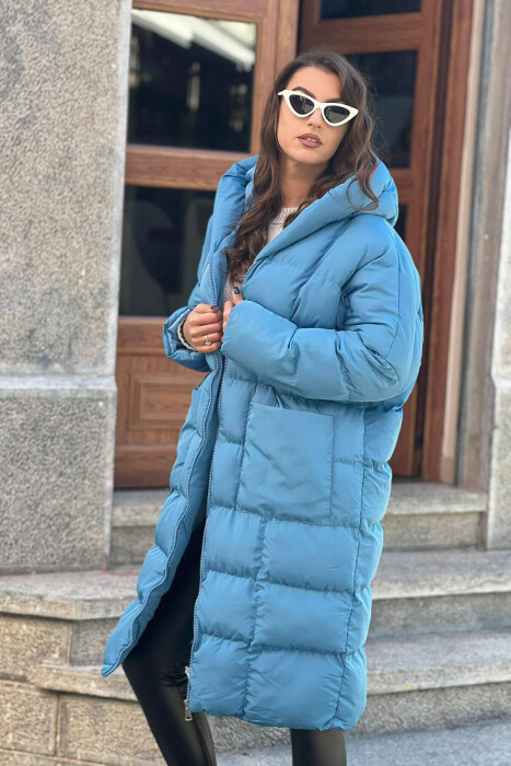 LONG HOOD WOMAN PUFFER JACKET BLUE/BLU - 4