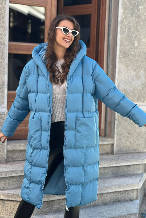 LONG HOOD WOMAN PUFFER JACKET BLUE/BLU - 6