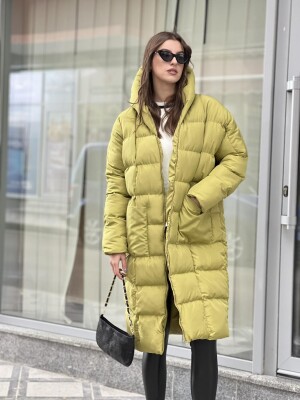 LONG HOOD WOMAN PUFFER JACKET DARK KHAKI/KAKI E ERRET 