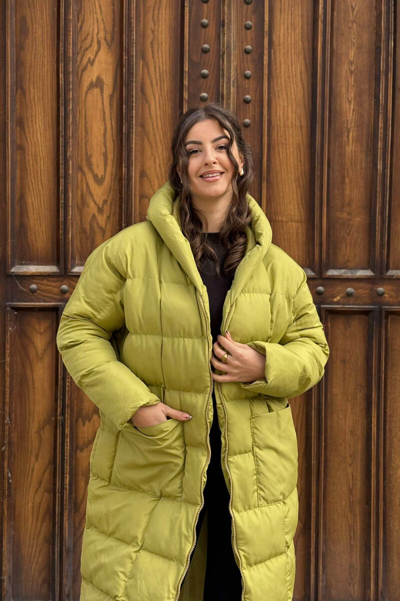 LONG HOOD WOMAN PUFFER JACKET DARK KHAKI/KAKI E ERRET - 3