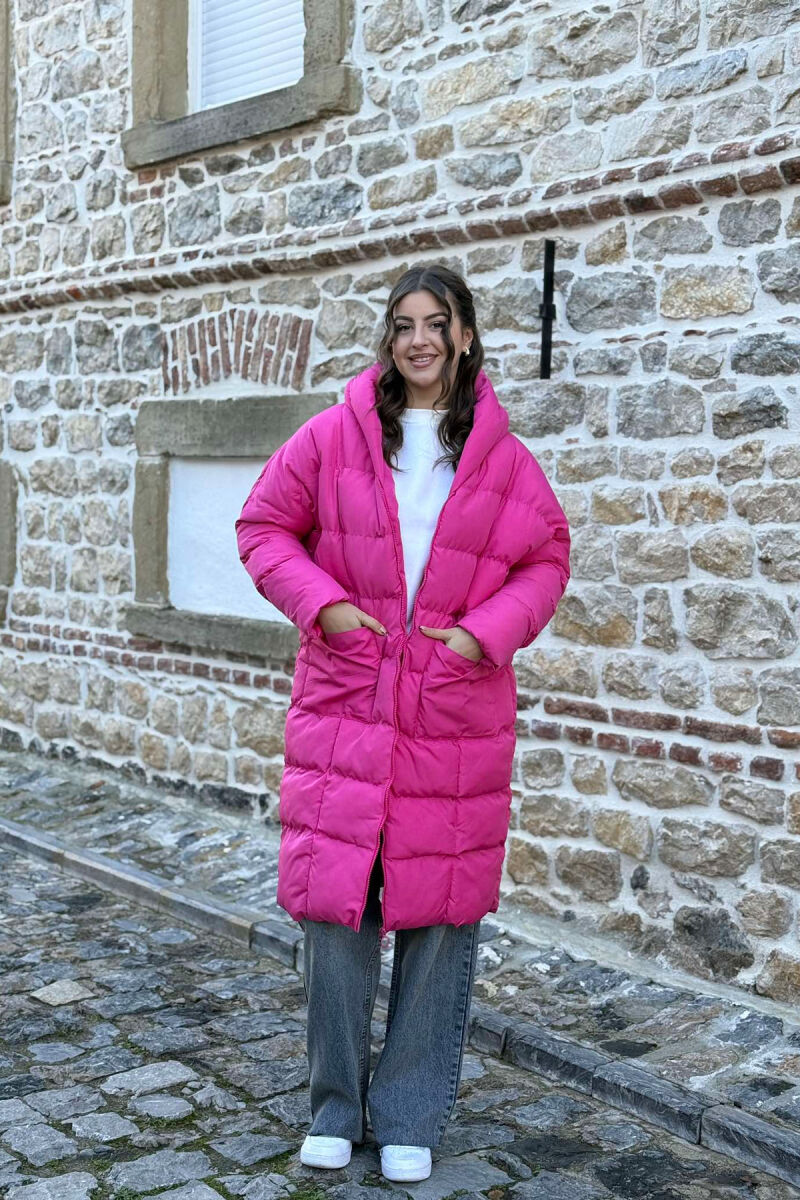 LONG HOOD WOMAN PUFFER JACKET FUCHSIA/CIKLAMI - 2