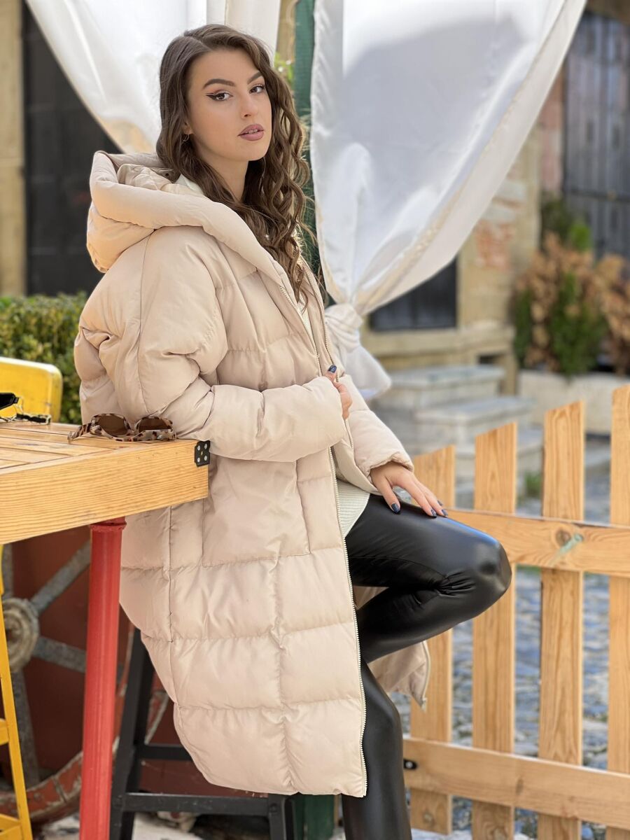 LONG HOOD WOMAN PUFFER JACKET LIGHT BEIGE/BZHZB - 5