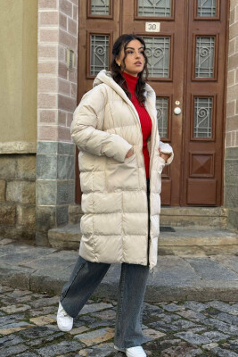 LONG HOOD WOMAN PUFFER JACKET LIGHT BEIGE/BZHZB 