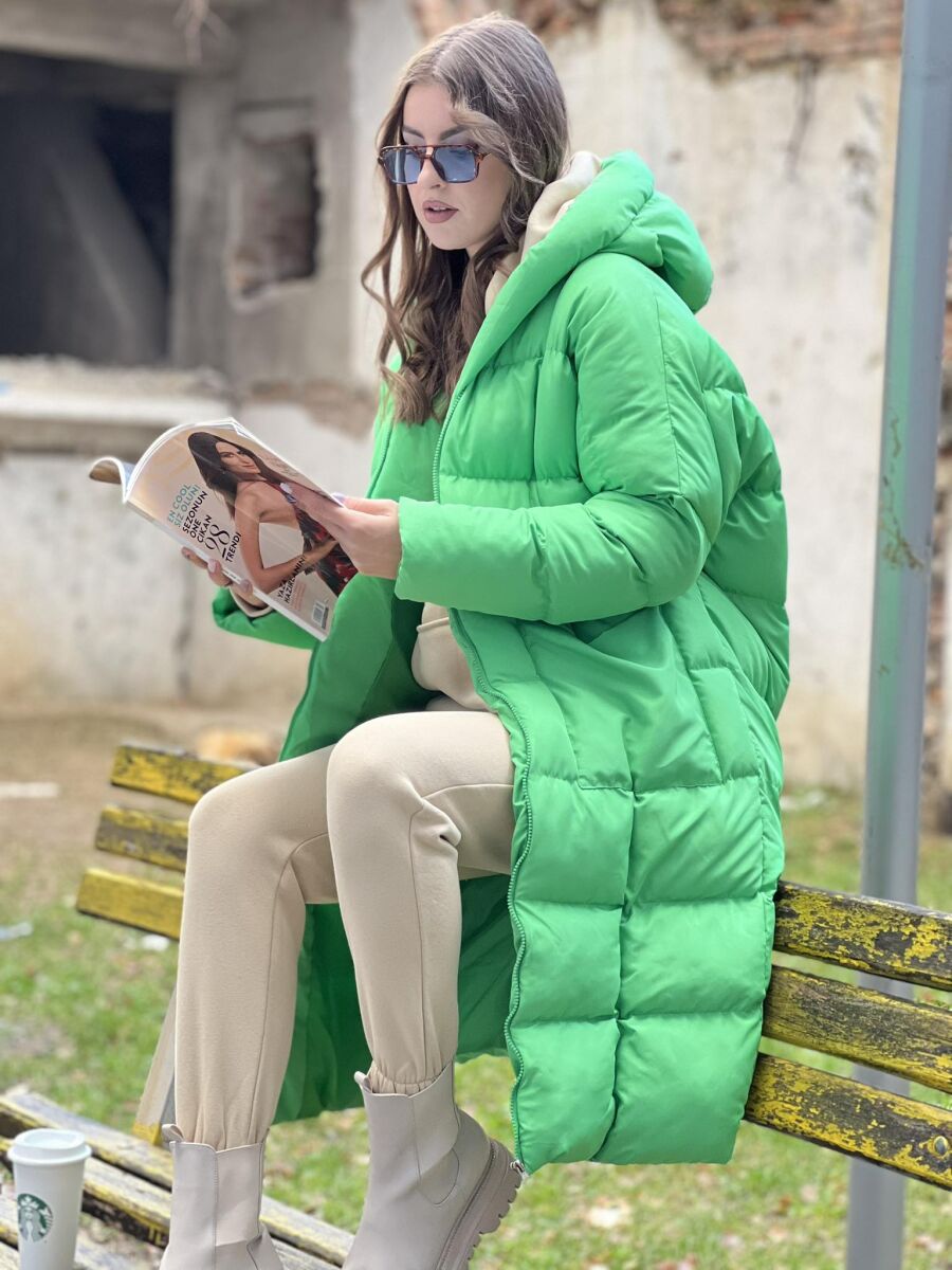 LONG HOOD WOMAN PUFFER JACKET LIGHT GREEN/JEZB - 3