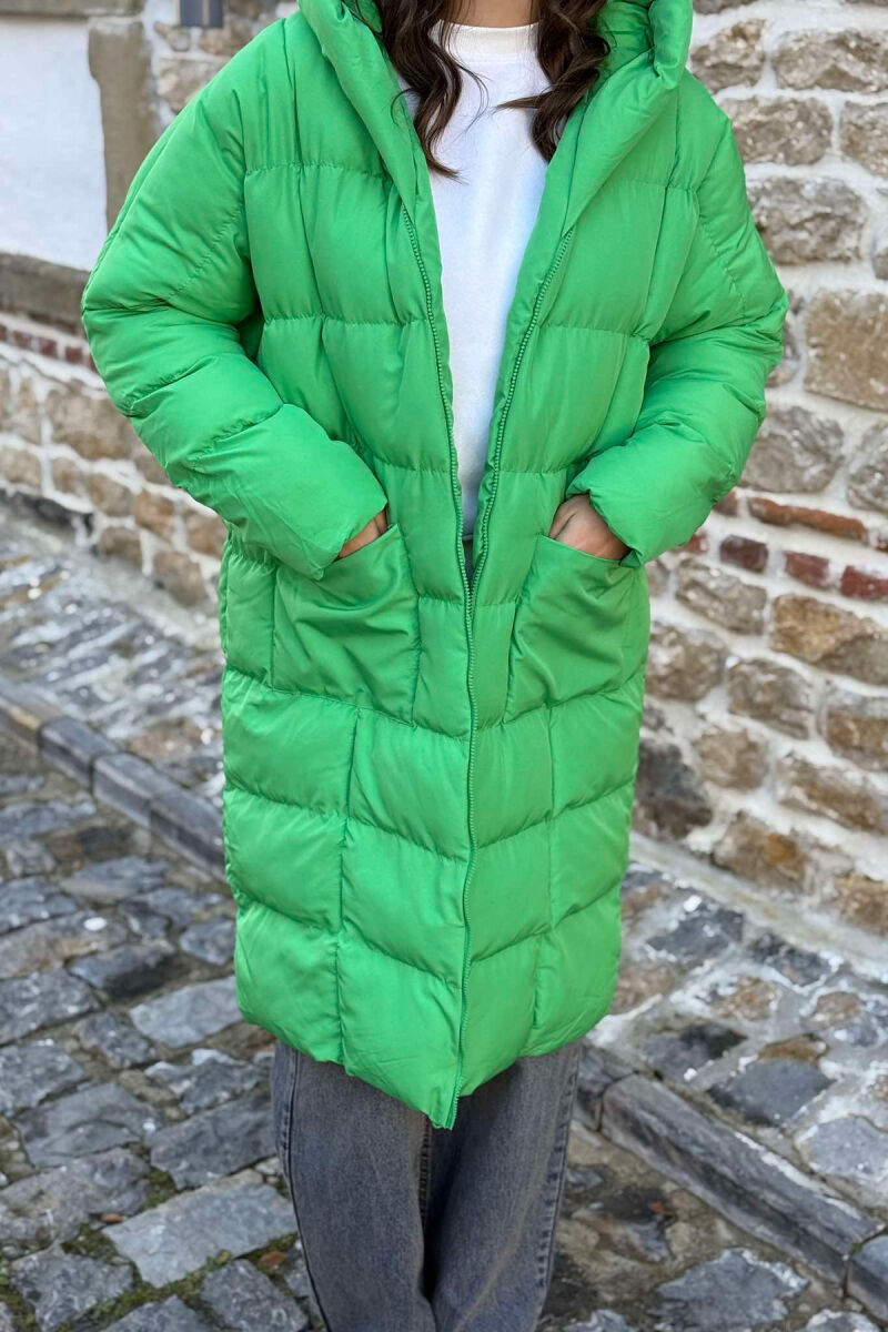 LONG HOOD WOMAN PUFFER JACKET LIGHT GREEN/JEZB - 3