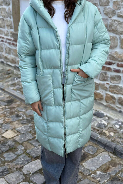 LONG HOOD WOMAN PUFFER JACKET MINT/MENTE - 2