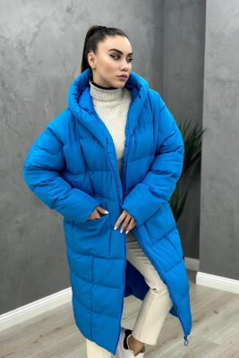 LONG HOOD WOMAN PUFFER JACKET NAVY BLUE/BLU MARINE 