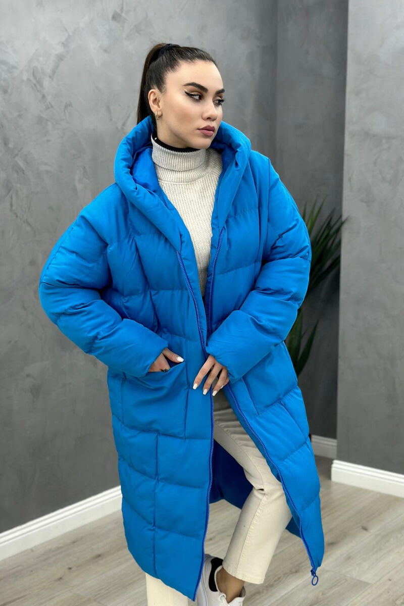 LONG HOOD WOMAN PUFFER JACKET NAVY BLUE/BLU MARINE - 1