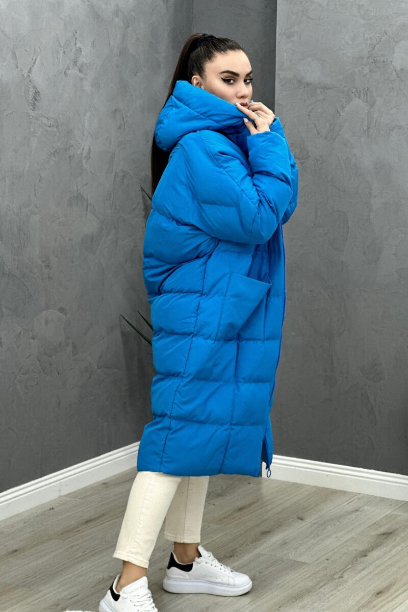 LONG HOOD WOMAN PUFFER JACKET NAVY BLUE/BLU MARINE - 4