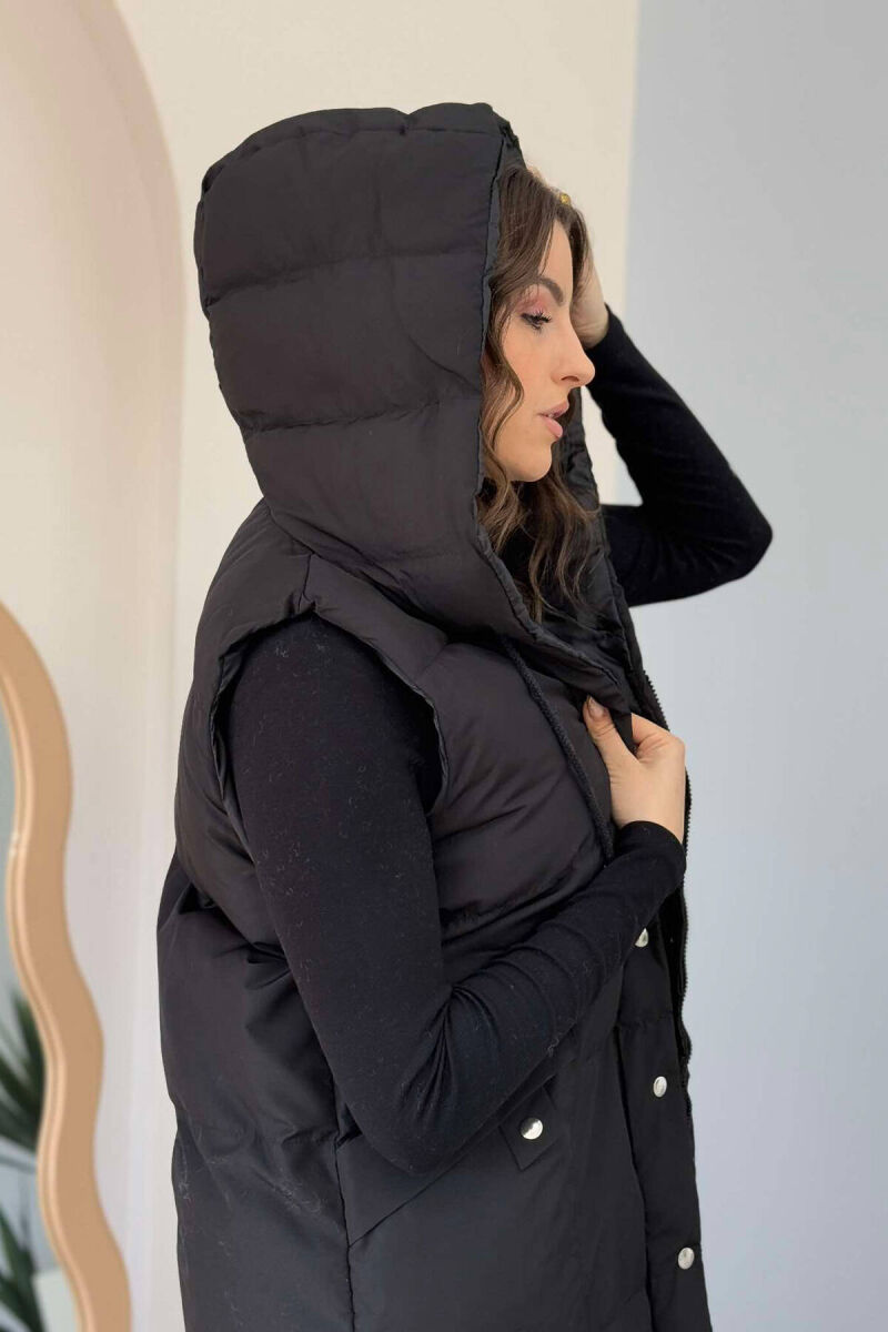 LONG HOOD WOMEN VEST IN BLACK COLOR - 2