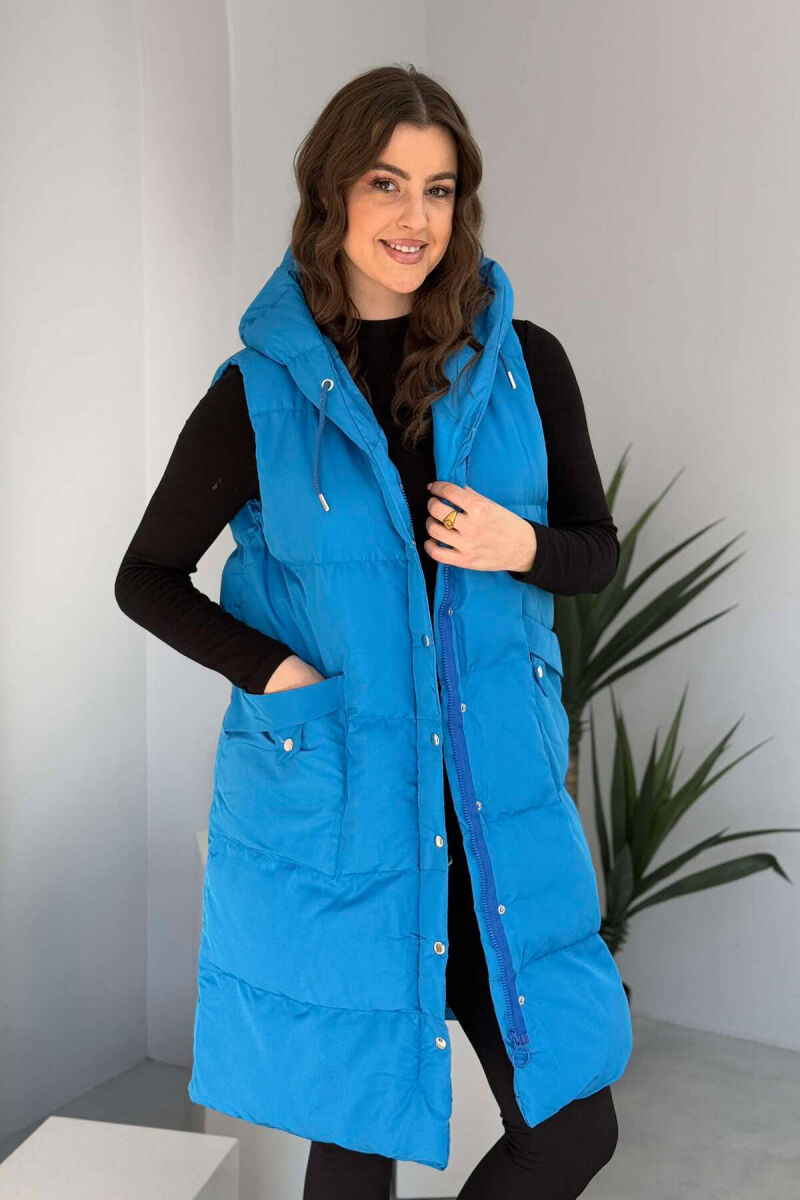 LONG HOOD WOMEN VEST IN BLUE COLOR - 1