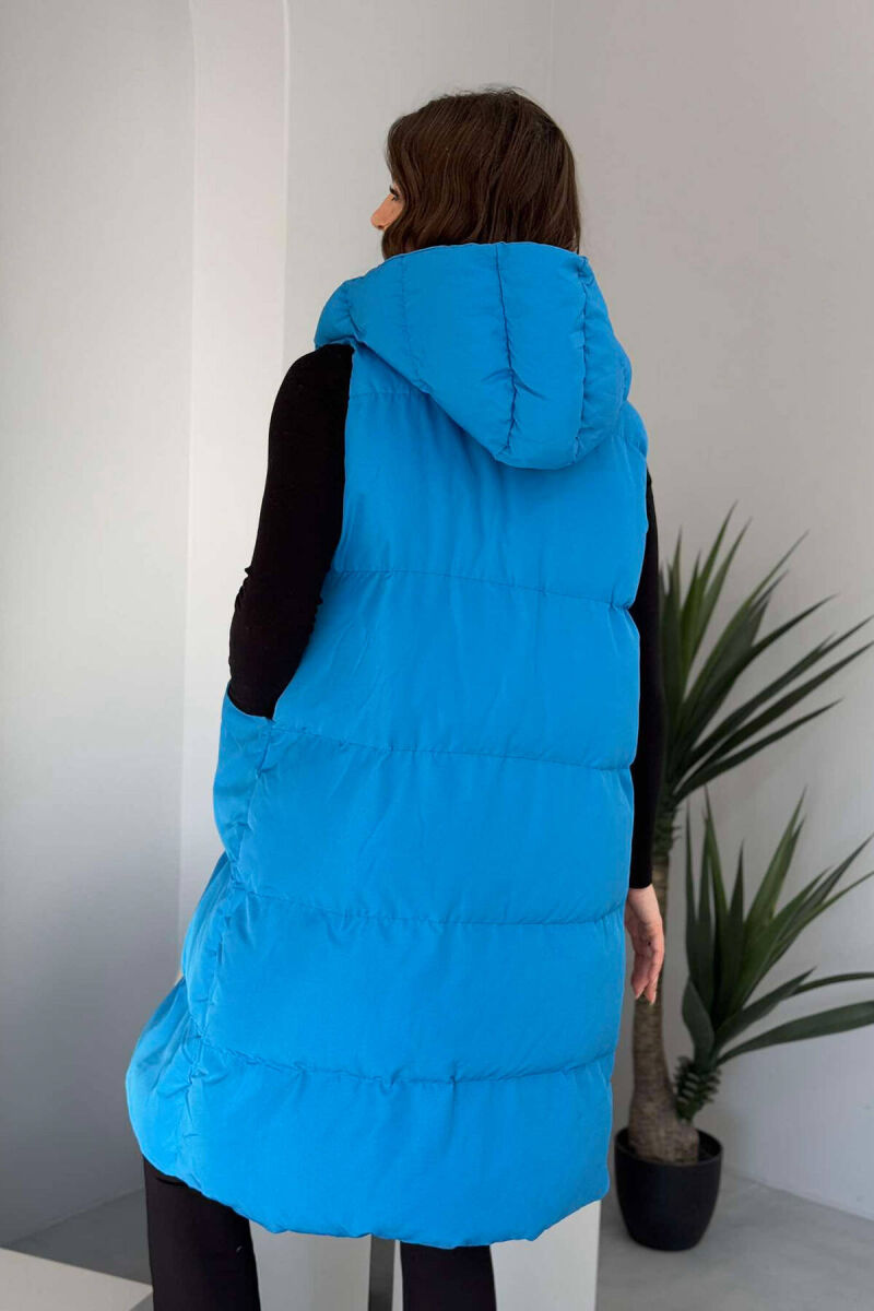 LONG HOOD WOMEN VEST IN BLUE COLOR - 4