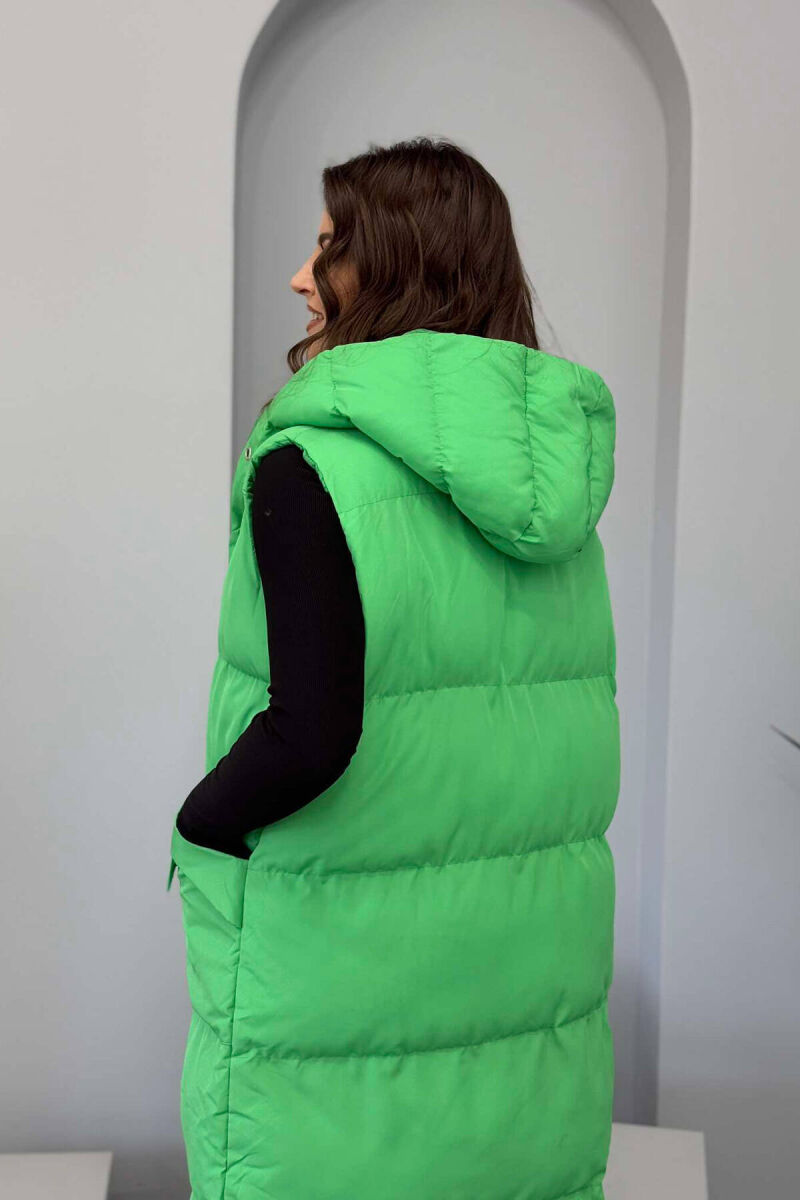 LONG HOOD WOMEN VEST IN LIGHT GREEN COLOR - 4