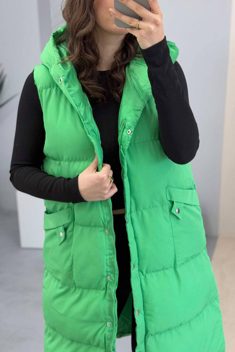 LONG HOOD WOMEN VEST IN LIGHT GREEN COLOR - 8