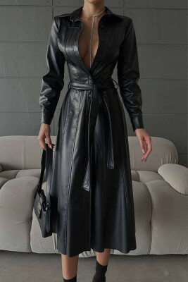 LONG LEATHER DRESS BLACK/ E ZEZE 