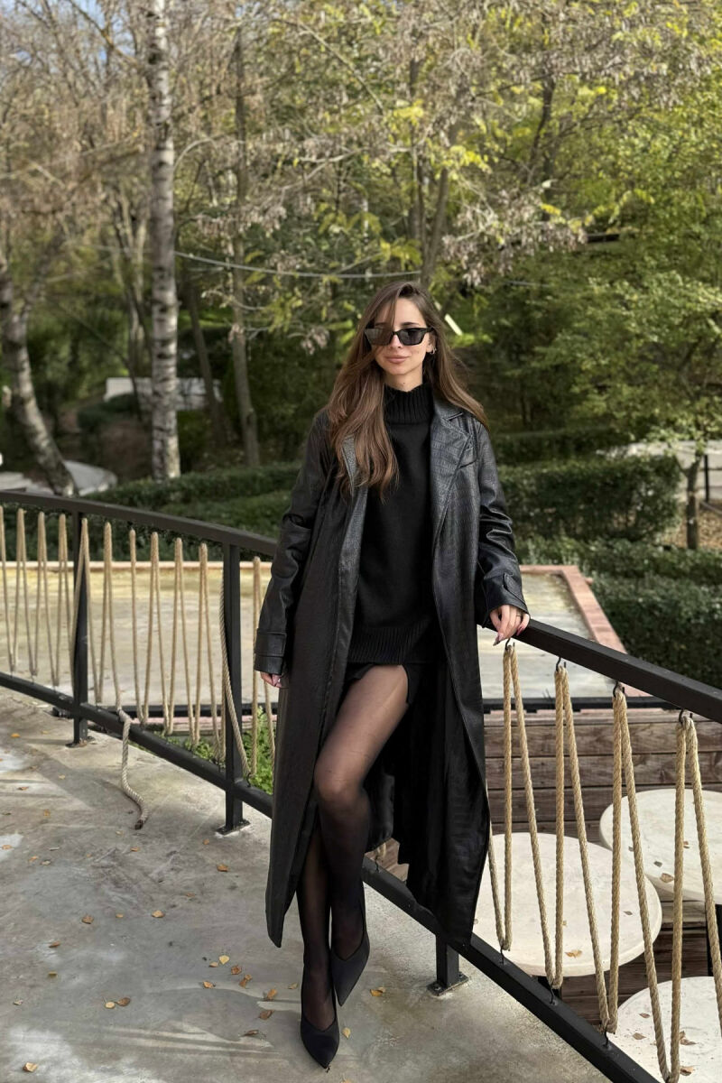 LONG LEATHER LACING WOMEN JACKET BLACK/ E ZEZE - 1