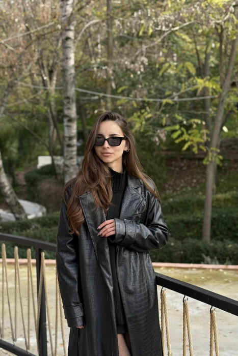 LONG LEATHER LACING WOMEN JACKET BLACK/ E ZEZE - 3