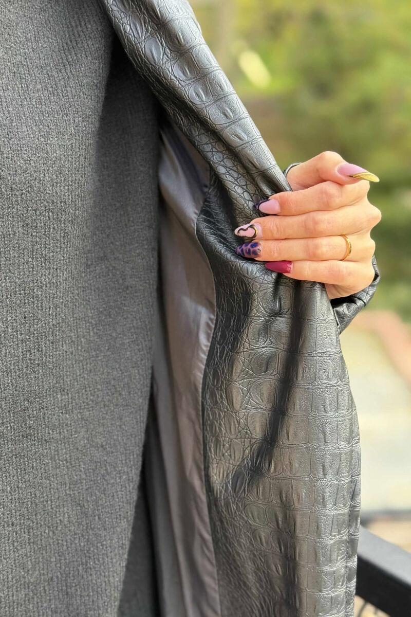 LONG LEATHER LACING WOMEN JACKET BLACK/ E ZEZE - 4