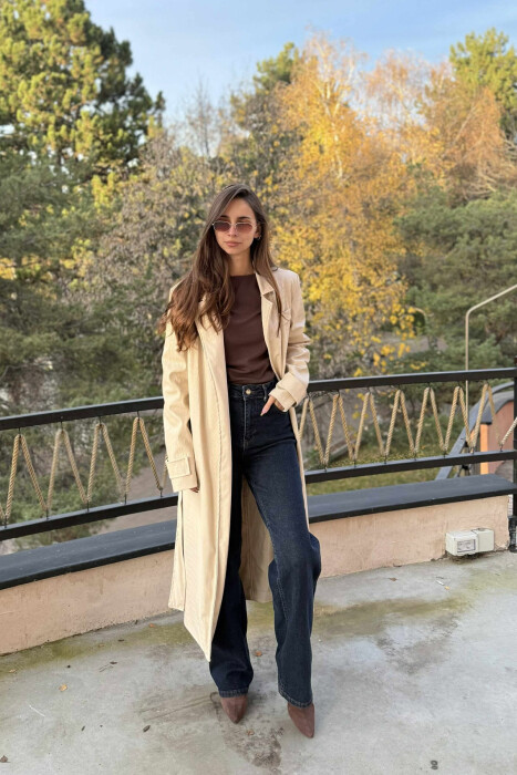 LONG LEATHER LACING WOMEN JACKET CREAM/KREM 