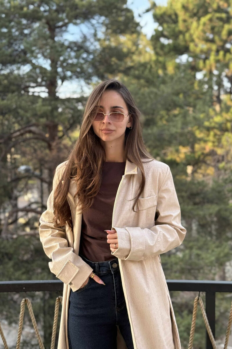 LONG LEATHER LACING WOMEN JACKET CREAM/KREM - 3