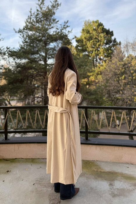 LONG LEATHER LACING WOMEN JACKET CREAM/KREM - 4