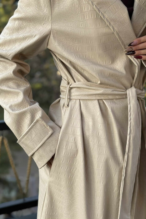 LONG LEATHER LACING WOMEN JACKET CREAM/KREM - 6