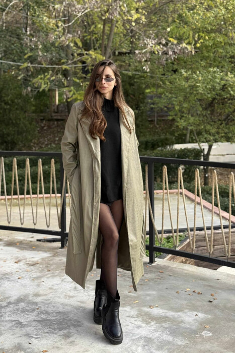 LONG LEATHER LACING WOMEN JACKET GREEN/JESHILE 