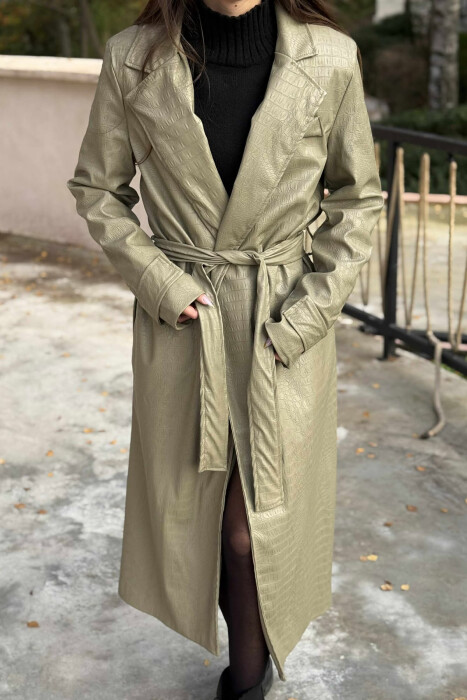 LONG LEATHER LACING WOMEN JACKET GREEN/JESHILE - 3