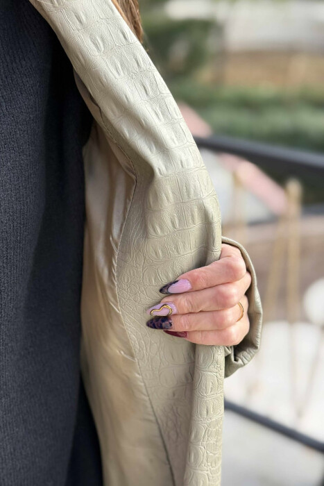 LONG LEATHER LACING WOMEN JACKET GREEN/JESHILE - 5