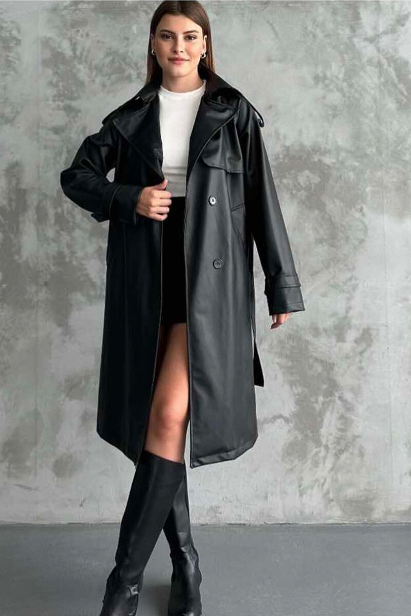 LONG LEATHER ONE COLOR WOMEN JACKET BLACK/ E ZEZE - 3