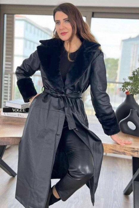 LONG LEATHER WOMEN COAT BLACK/ E ZEZE - 2