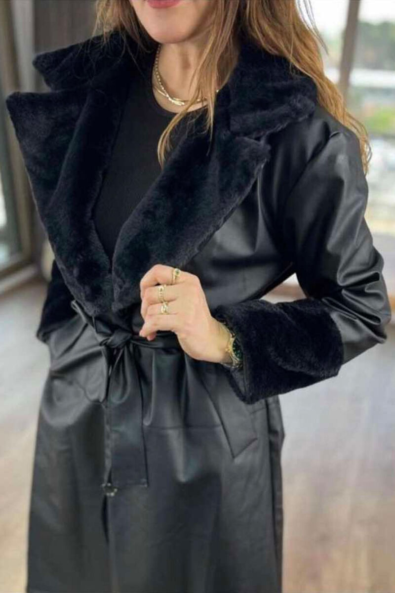 LONG LEATHER WOMEN COAT BLACK/ E ZEZE - 3