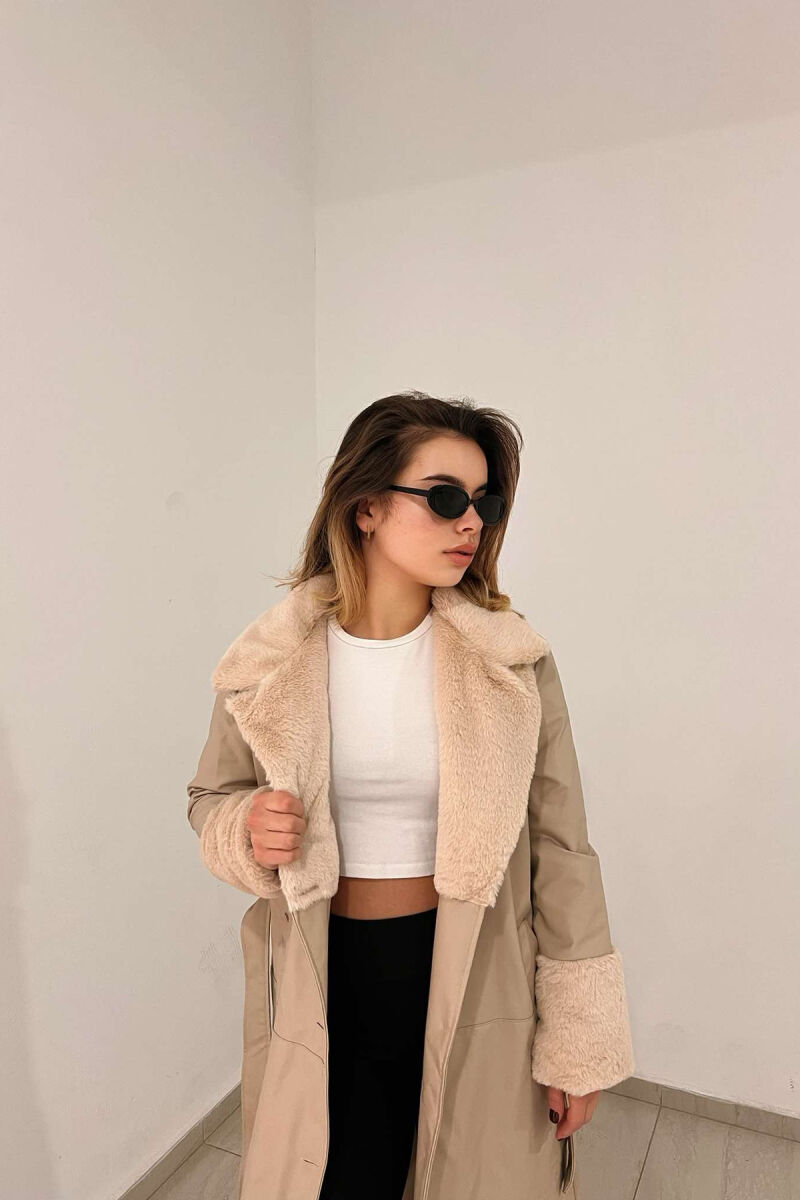 LONG LEATHER WOMEN COAT IN CREAM COLOR - 6