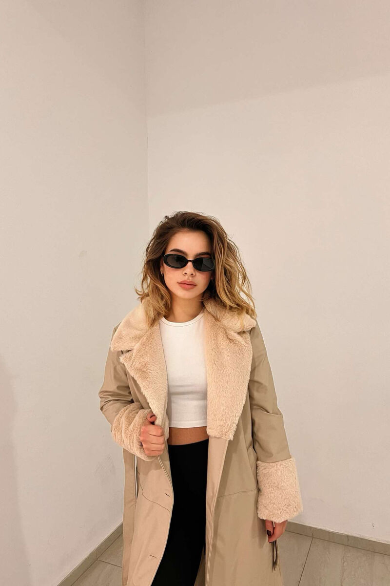 LONG LEATHER WOMEN COAT IN CREAM COLOR - 7