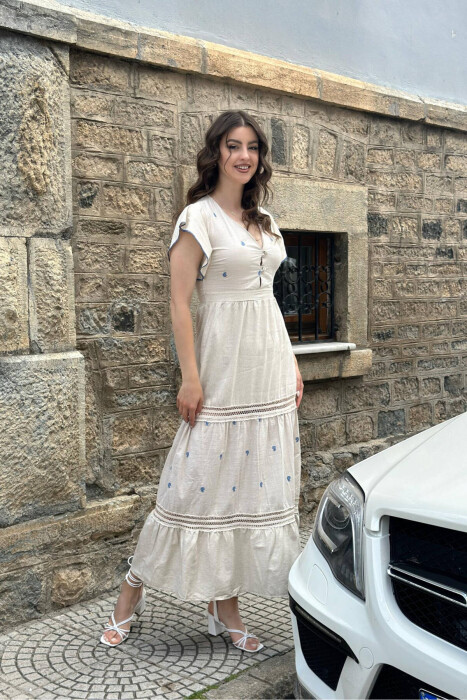 LONG LINEN DRESS BEIGE/BEZHE - KLAUDIO FASHION