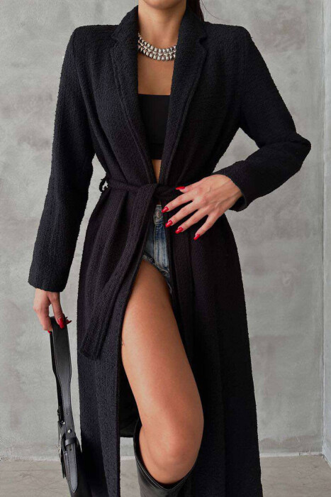 LONG ONE COLOR BELT WOMEN JACKET BLACK/ E ZEZE - 2