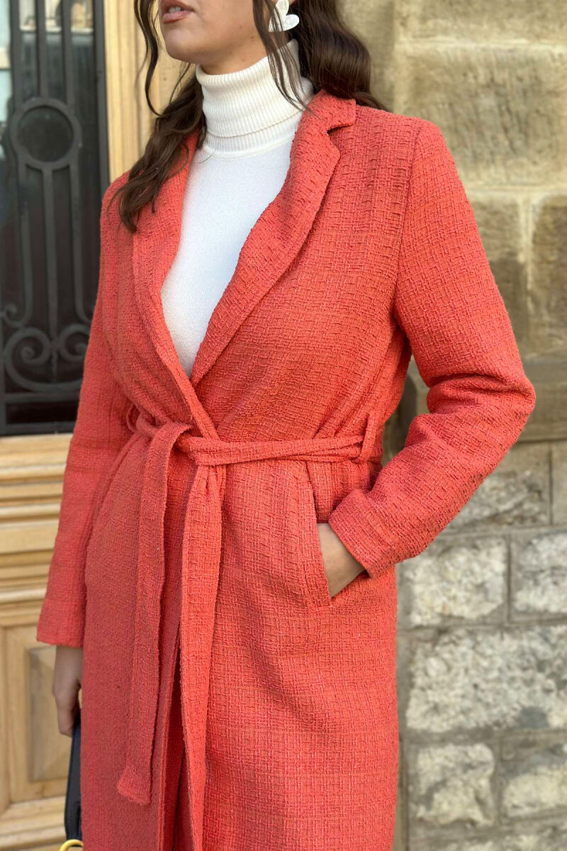 LONG ONE COLOR BELT WOMEN JACKET ORANGE/PORTOKALLI - 3